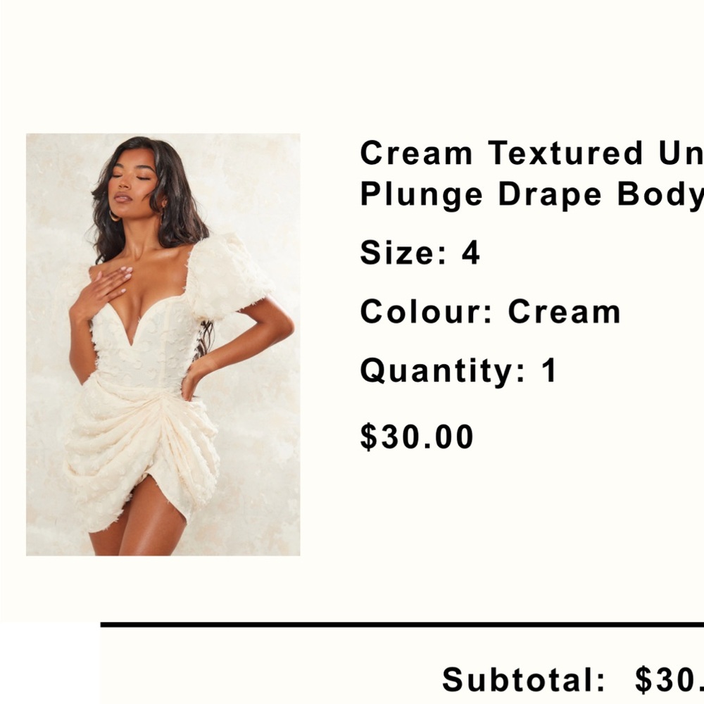 Cream Textured Plunge Drape Dress